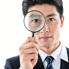 businessman looking through magnifying glass