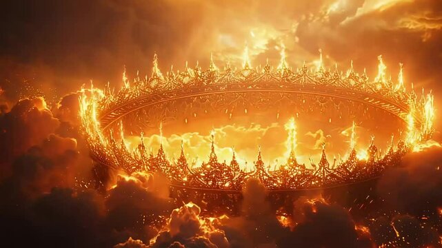 ornate royal crown floating above fire flames with dramatic lighting footage