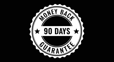 Black and White 90-Day Money-Back Guarantee Stamp with Stars