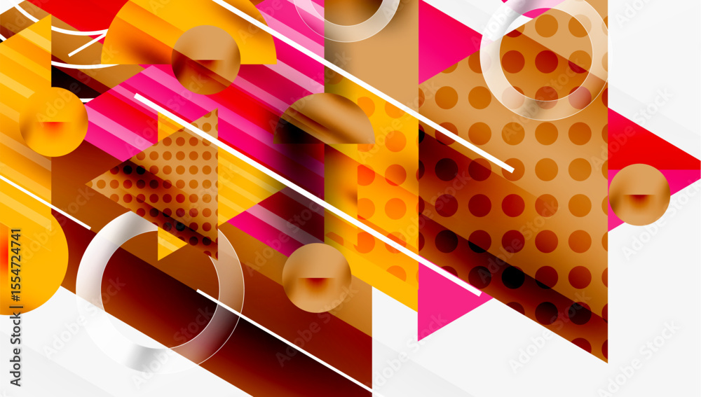 Poster Abstract geometric design. Vibrant colors, shapes overlap creating dynamic composition. Modern, stylish background texture.