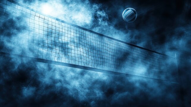 Volleyball net in smoky arena