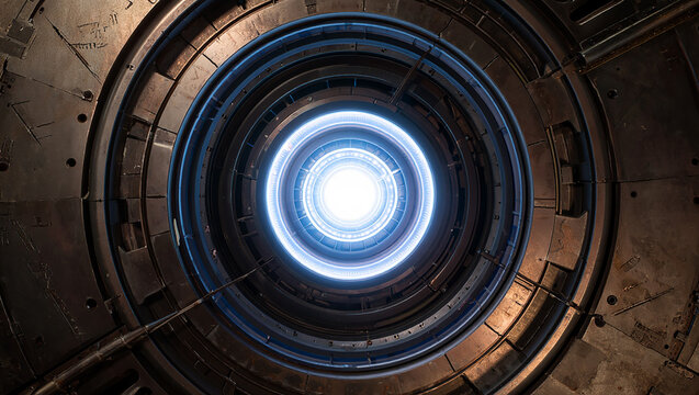 Futuristic Sci-Fi Technology: Glowing Core, Dark Metal, Abstract Background, Industrial Design, Energy, Power,  Circular Pattern,  High-Tech,  Modern.