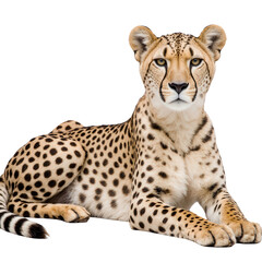 Fototapeta premium Cheetah in repose: A magnificent cheetah, a symbol of speed and grace, rests calmly, showcasing its stunning spotted coat and intense gaze.