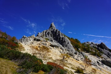 南アルプス　鳳凰三山　紅葉の地蔵岳オベリスク
