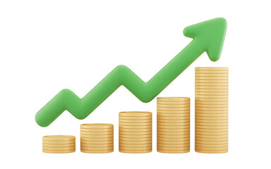 3D Rendered Financial Growth Chart Upward Trend, Investment Success, Financial Progress