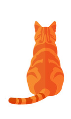 Orange Tabby Cat Vector: Back View, Sitting Pet Illustration