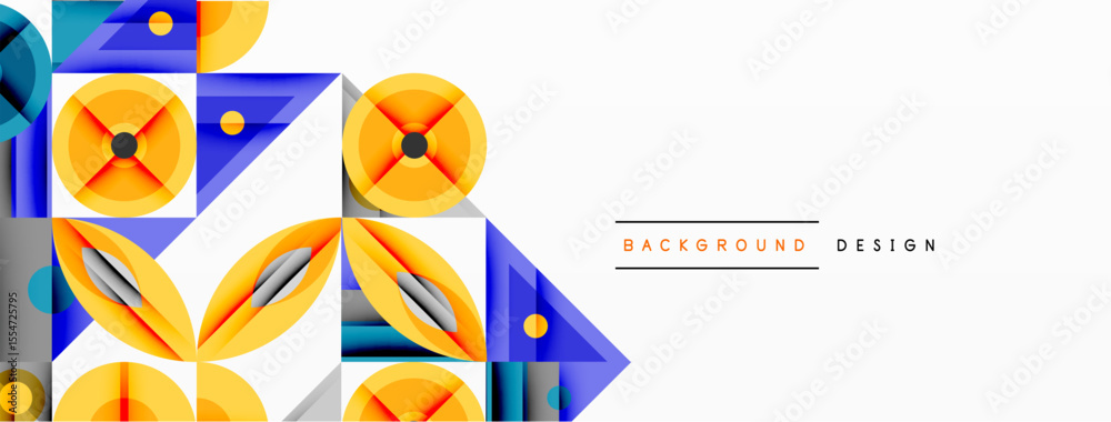 Poster abstract geometric shapes, vibrant yellow, blue hues. modern design elements create dynamic visual t