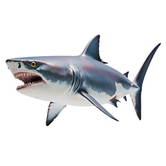 Fototapeta premium Great White Majesty: A formidable great white shark swims through the ocean depths, its powerful jaws and razor-sharp teeth a testament to its apex predator status.