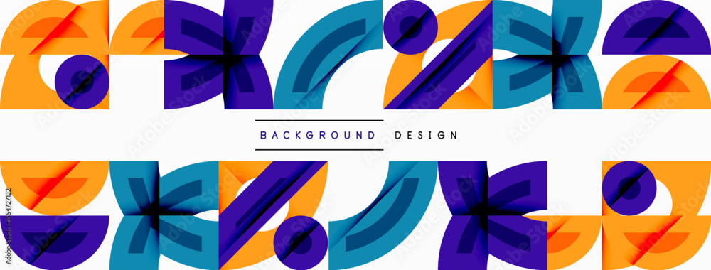 Poster abstract pattern features repeating shapes, vibrant colors. design includes orange, teal, purple ele