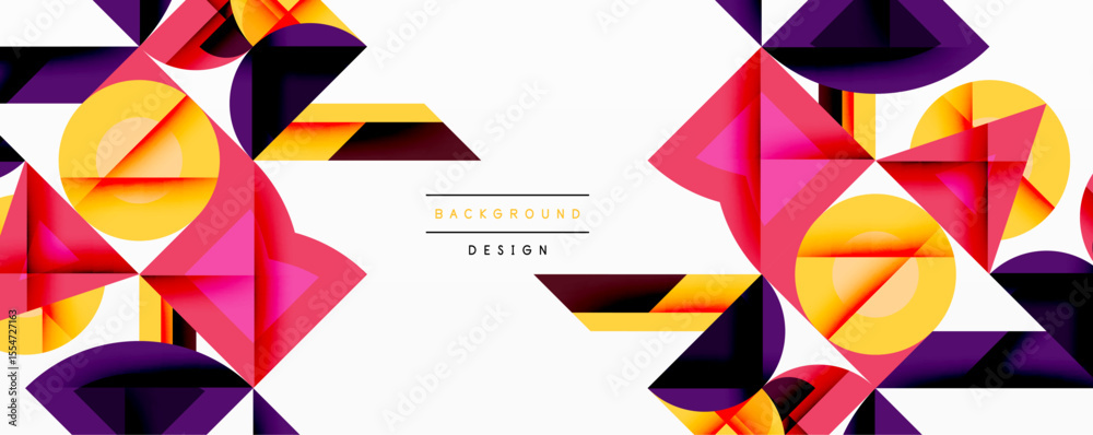 Poster abstract geometric shapes, vibrant colors, modern design. background features overlapping triangles,