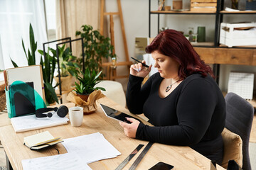 Creative journey unfolds in a chic art studio with a talented woman embracing her craft