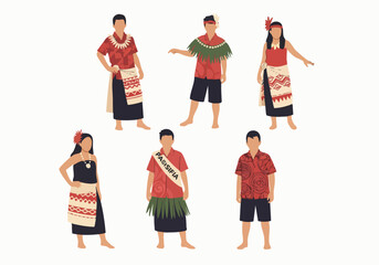 Flat Style Diverse Cultural Costume Character Illustration of Pacific Islanders