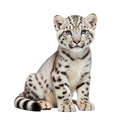 Naklejka premium Snow Leopard Cub Portrait: A stunning portrait captures the captivating gaze of a snow leopard cub, showcasing its unique spotted coat and piercing blue eyes.