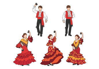 Minimalist Line Drawing Flamenco Dancer Spanish Culture Tradition People Illustration