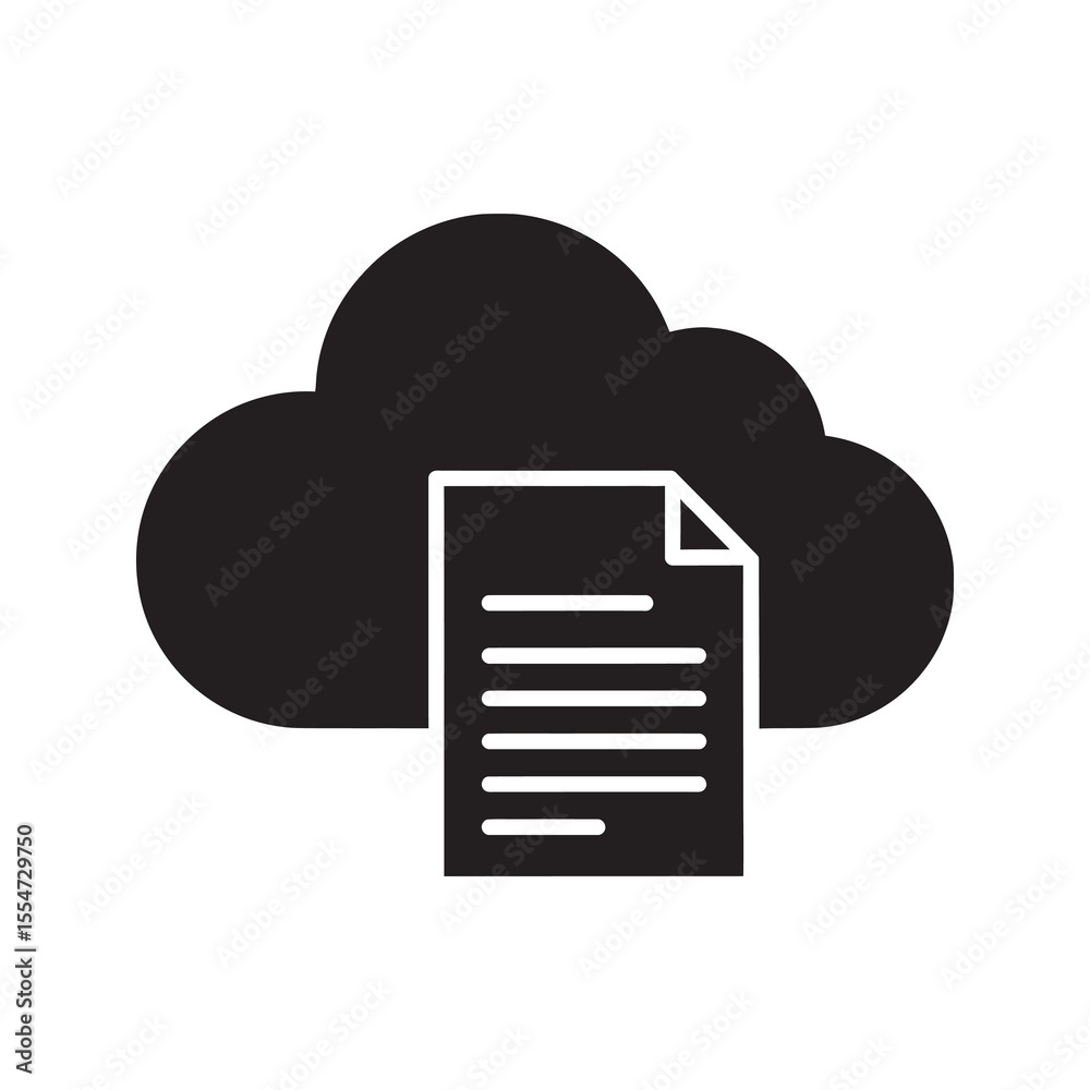 Poster cloud document icon for online file storage and data access representing a digital paper document on