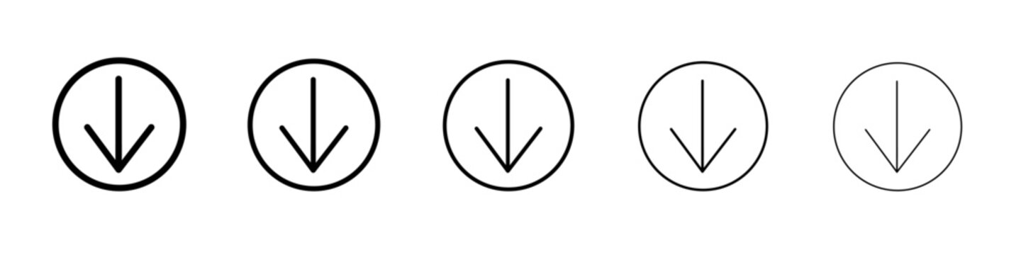 red Down arrow icon flat simple outline logo