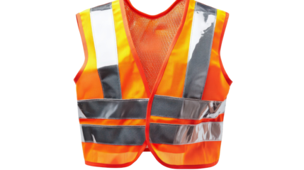 High-visibility reflective safety vest with silver tape, traffic use, Transparent background, PNG file