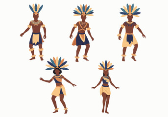 Flat Illustration Diverse Group of Dancer with Tribal Costume Celebration
