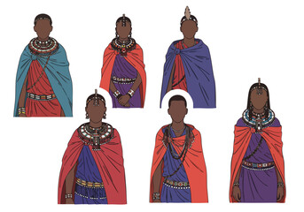 Flat Style Detailed Maasai People Group Traditional Culture Illustration