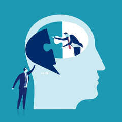 Delivery of the missing part of the idea. Mental support. Education. Business vector illustration 