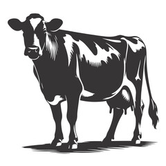 Fototapeta premium Standing cow silhouette black vector for farming designs livestock clipart and country style art