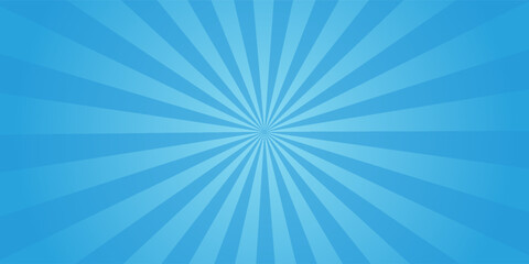 Simple Gradient Groovy Rays Of Comic Style Blue Swirl Sunburst Effect In Blank Horizontal Plain Background