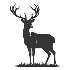 Black Vector Deer Silhouette with Antlers – Woodland Wildlife Graphic for Forest Art, Hunting Decor, and Outdoor Design Themes