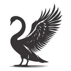 Fototapeta premium Wings Up Swan Silhouette Black Vector for Bird Graphics, Wedding Art, and Serene Nature Prints