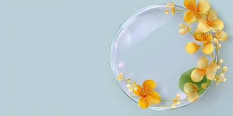 Beautiful natural background for designers with space for text. Flowers, water, freshness, waves, abstract image.