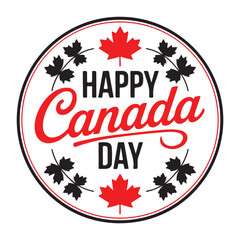 Happy Canada Day Badge with Maple Leaf Wreath Canadian Holiday Vector Seal

