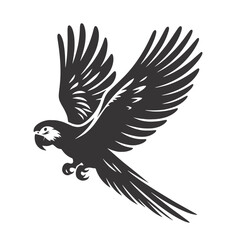 Obraz premium Black Vector Flying Parrot Silhouette – Tropical Bird Clipart for Wildlife Art and Exotic Nature Graphics