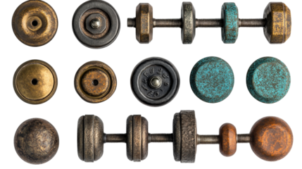 Gym dumbbells in various weights, Transparent background, PNG file