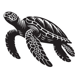 Swimming turtle silhouette black vector for marine life art ocean designs and nature clipart
