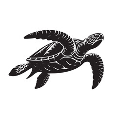 Fototapeta premium Black Vector Swimming Turtle Silhouette – Marine Life Art, Ocean Designs, and Nature Clipart