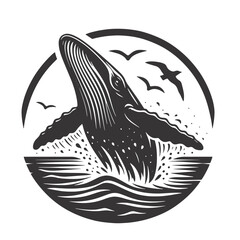 Breaching whale silhouette black vector for marine wildlife art ocean clipart and aquatic designs