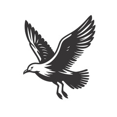 Fototapeta premium Seagull silhouette flying black vector for coastal bird art beach designs and ocean wildlife clipart