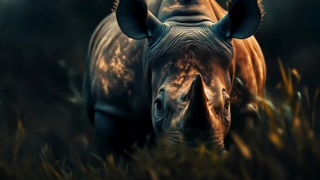 Black Rhinoceros at Dusk: A Close Encounter in the African Savanna