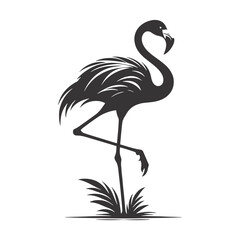 Standing Flamingo Silhouette on One Leg Black Vector for Tropical Bird Art, Exotic Graphics, and Nature Clipart