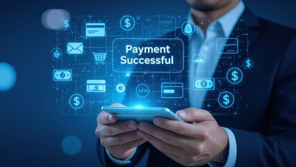 Digital Payment Confirmation with Symbols and Icons Representing Finance