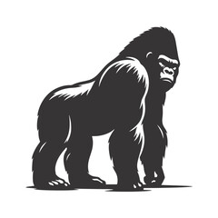 Obraz premium Standing Upright Gorilla Silhouette Black Vector for Wildlife Art, Jungle Graphics, and Animal Clipart