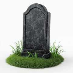 Headstone standing on grass in clean minimal setup
