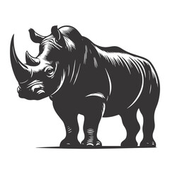 Fototapeta premium Rhinoceros silhouette standing black vector for wildlife clipart safari animals nature inspired art and design projects