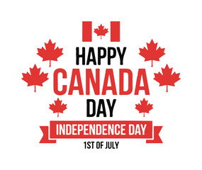 Happy Canada Day (July 1st) Independence Day Emblem with Red Flag and Banner
