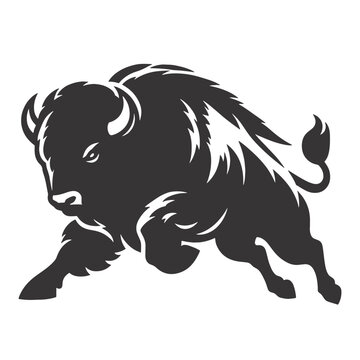 Black vector running buffalo silhouette for wildlife clipart forest animal prints rustic nature illustrations and graphics