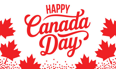 Festive "Happy Canada Day" Banner with Red Calligraphy and Maple Leaf Border
