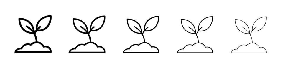 Seedling in soil icon flat simple outline logo