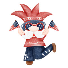 Cute Digital painting watercolor day of American,cartoon character hand drawn illustration 