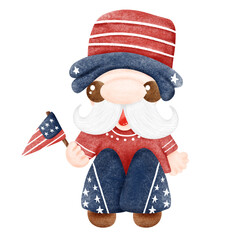 Cute Digital painting watercolor day of American,cartoon character hand drawn illustration 