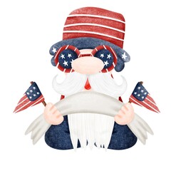 Cute Digital painting watercolor day of American,cartoon character hand drawn illustration 