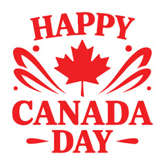 Bold Red "Happy Canada Day" Emblem with Stylized Maple Leaf
